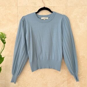 LOFT Blue Puff Sleeve Sweater Ribbed Balloon Sleeve Knit Top Small